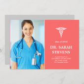 Caduceus Graduation Médicale Photo Invitation (Devant / Derrière)