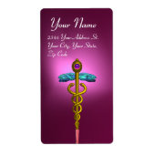 CADUCEUS, levendig goudvormig violet roze paars Etiket (Voorkant)
