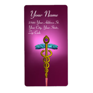 CADUCEUS, levendig goudvormig violet roze paars Etiket
