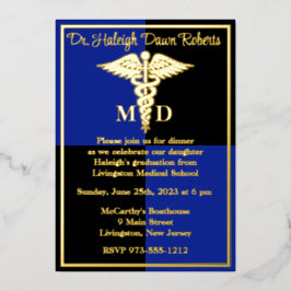 Caduceus Medical School Afstuderen, Blue/Black Folie Uitnodiging
