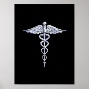 Caduceus Medical Symbool op zwart Poster