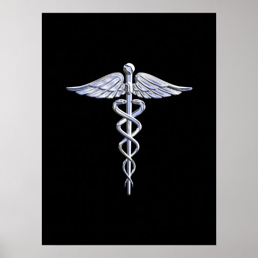 Caduceus Medical Symbool op zwart Poster (Voorkant)