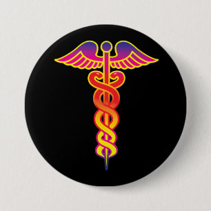 Caduceus medisch symbool ronde button 7,6 cm