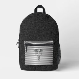 Caduceus Medisch Symbool Zwart & Zilver Bedrukte Rugzak