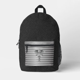 Caduceus Medisch Symbool Zwart & Zilver Bedrukte Rugzak