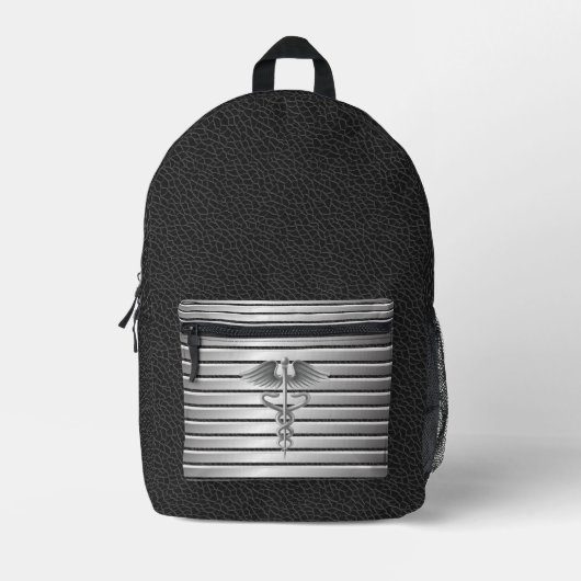 Caduceus Medisch Symbool Zwart & Zilver Bedrukte Rugzak (Voorkant)