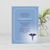 Caduceus Medische Zorg Blauwe Afstudeeruitnodiging Kaart (Staand voorkant)