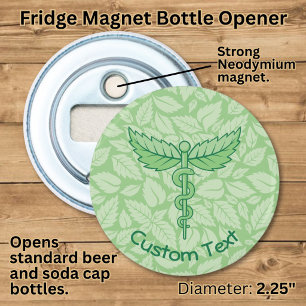 Caduceus met Bladeren Achtergrond Flesopener Button Flesopener