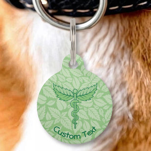 Caduceus met Bladeren Achtergrond ID Tag Huisdierpenning