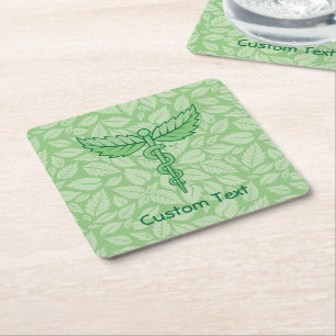 Caduceus met bladeren achtergrond papier Onderzett Vierkante Kartonnen Onderzetter