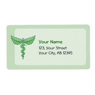 Caduceus met bladeren etiket