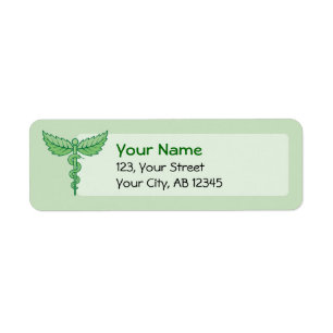 Caduceus met bladeren etiket