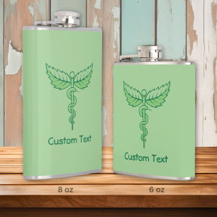 Caduceus met bladeren heupfles