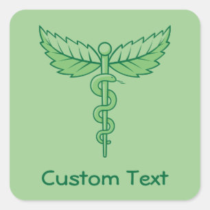 Caduceus met Bladeren Vierkante Sticker