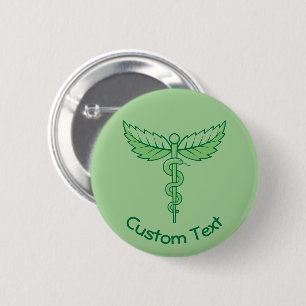 Caduceus met Leaves Button