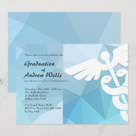 Caduceus Moderne Graduée Invitation (Devant / Derrière)