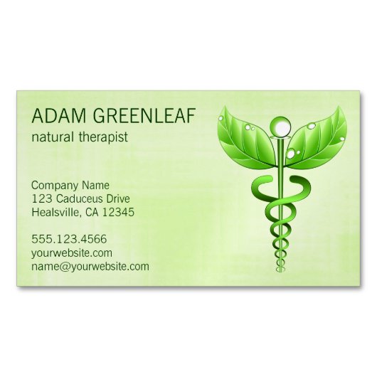 Caduceus Natural Therapist Magnet Carte de visite (devant)