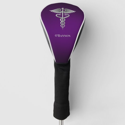 Caduceus op Paarse gepersonaliseerd Golfheadcover (Voorkant)