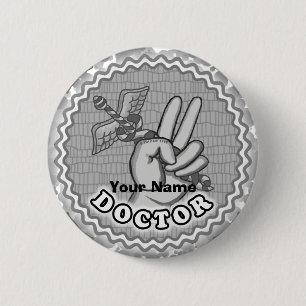 Caduceus Peace Doctor aangepaste naam Ronde Button 5,7 Cm