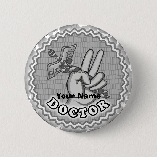 Caduceus Peace Doctor aangepaste naam Ronde Button 5,7 Cm (Voorkant)