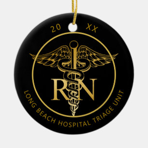 Caduceus RN Medical Unit Black en Gold Photo Keramisch Ornament