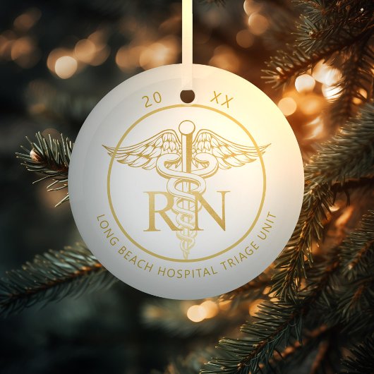 Caduceus RN Medical Unit Gold Glass Ornament