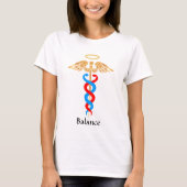 Caduceus-symbool in gouden, blauwe en rode kleur t-shirt (Voorkant)