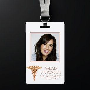 Caduceus Symbool Roze Gouden Ziekenhuis Foto ID Badge