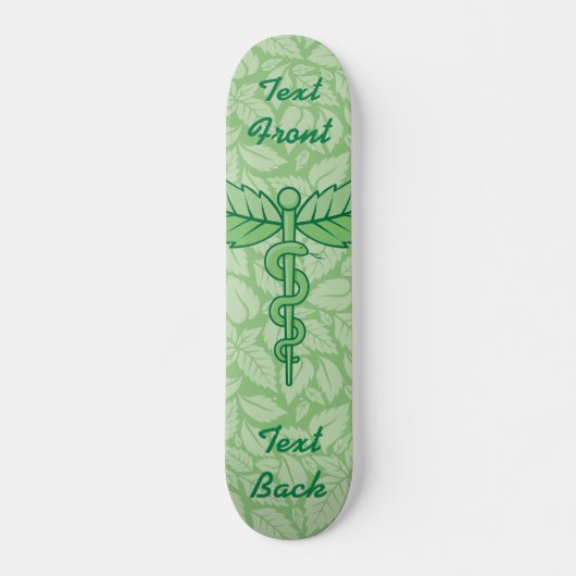 Caduceus with Leaves Background Skateboard Deck (Devant)