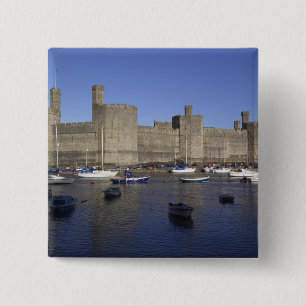Caernarfon Castle, Gwynedd, Wales (RF) Vierkante Button 5,1 Cm