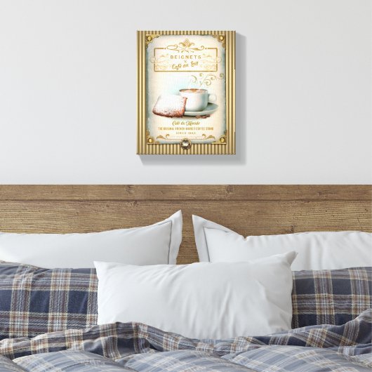 Café au Lait & Beignets Canvas Afdruk (Insitu (Slaapkamer))