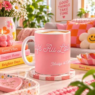 Cafe Au Lait de hele dag - Perzik Roze Geel Gradië Koffiemok