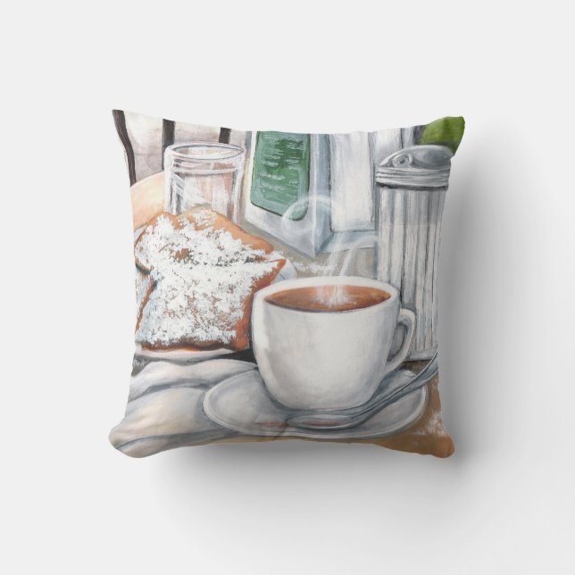 Cafe au Lait en Beignets Pillow Kussen (Voorkant)