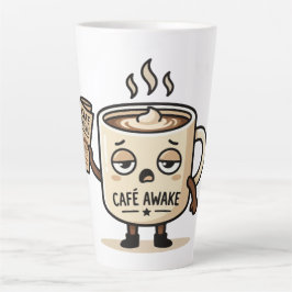 Café Awake Cute Sleepy Coffee Mascot Illustration Latte Mok