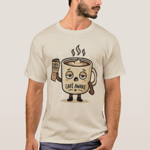 Café Awake Schattige Slaapdronken Koffie Mascotte  T-shirt