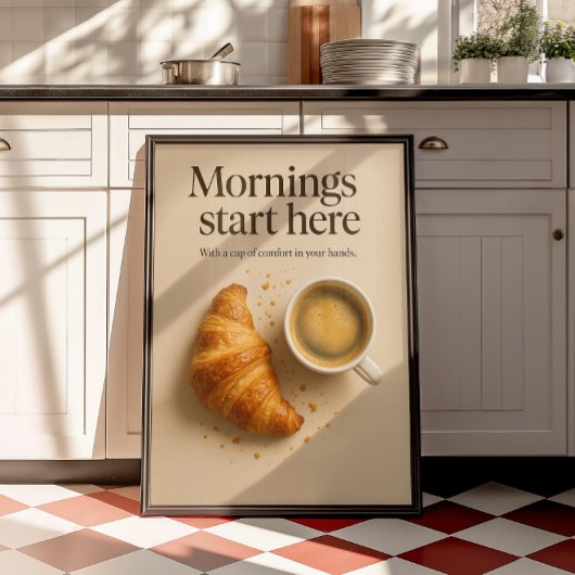 Café Bar Minimaliste Croissant & Espresso Poster