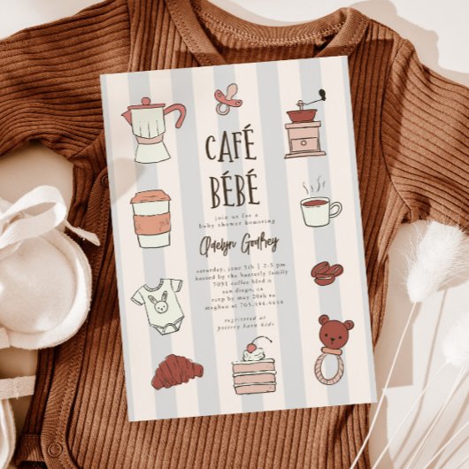 Cafe Bebe Blue Baby shower Invitation