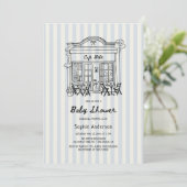 Cafe Bebe Blue Stripes Baby shower Kaart (Staand voorkant)