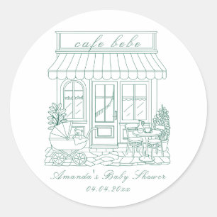 Cafe Bebe Bonjour Baby Shower Ronde Sticker