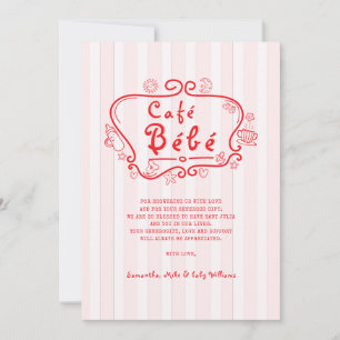 Café Bébé Frans Modern Roze Rood Meisje Baby showe Bedankkaart