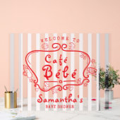 Café Bébé Frans Roze Rood Meisje Baby shower Welko Acryl Bord (Huwelijk)