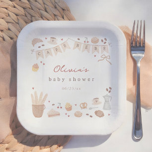 Cafe Bebe Franse Bakkerij Watercolor Baby Shower Papieren Bordje