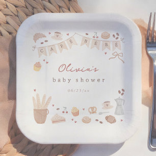 Cafe Bebe Franse Bakkerij Waterverf Baby Shower Papieren Bordje