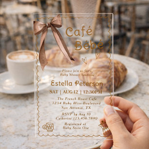 Cafe Bebe Franse koffiebar thema baby shower Acryl Uitnodigingen