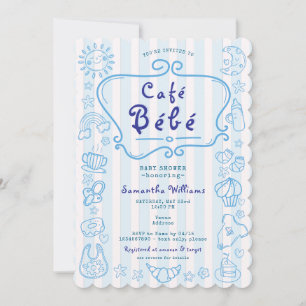 Café Bébé French Modern Blue Boy Baby shower Kaart