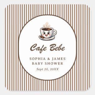 Cafe Bebe Mooie Gestreepte Baby Shower Favor Vierkante Sticker