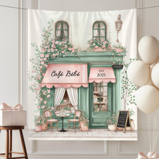 Cafe Bebe Paris Chic Baby Shower Feest Achtergrond Wandkleed