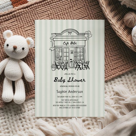 Cafe Bebe Sage Stripes Baby shower Kaart