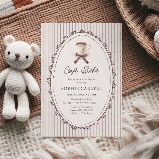 Cafe Bebe Vintage Stripes Coffee Baby Shower Kaart