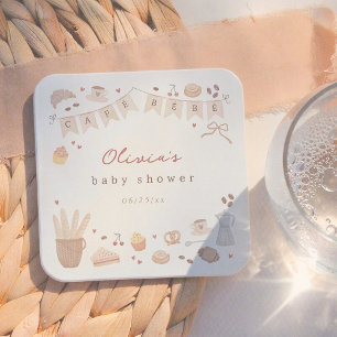 Cafe Bebe Watercolor Bakkerij Baby Shower Vierkante Kartonnen Onderzetter